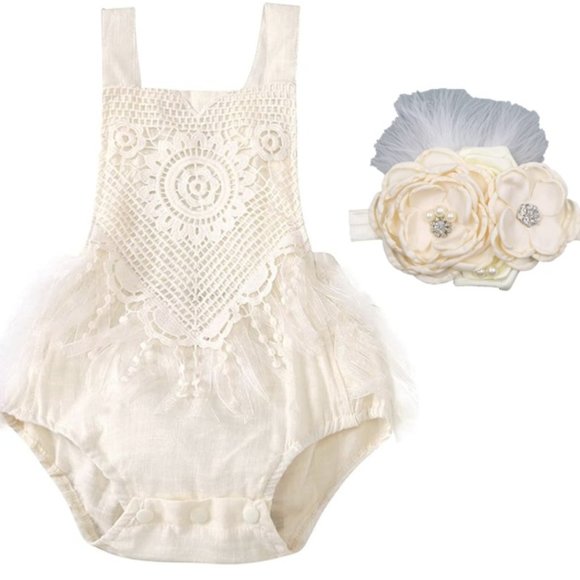 Boutique Other - Bohemian Cream Lace Jumpsuit Dress Romper Sunsuit